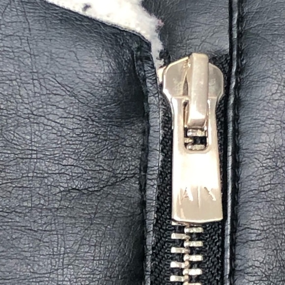 A|X Armani Exchange Biker Faux Shearling Leather Moto Jacket Long Vest size L - Picture 9 of 16